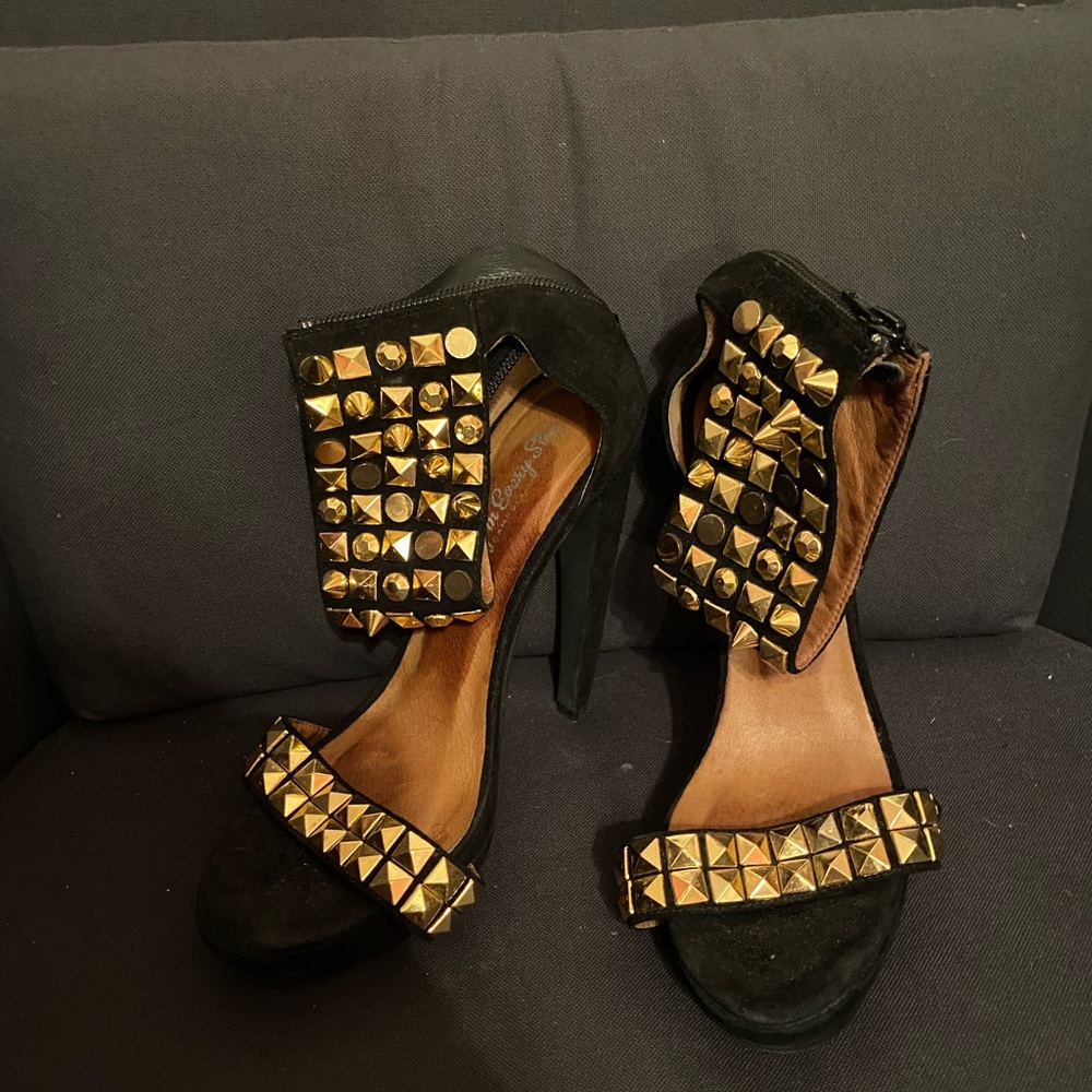 Black suede Jeffrey Campbell heels with gold studs